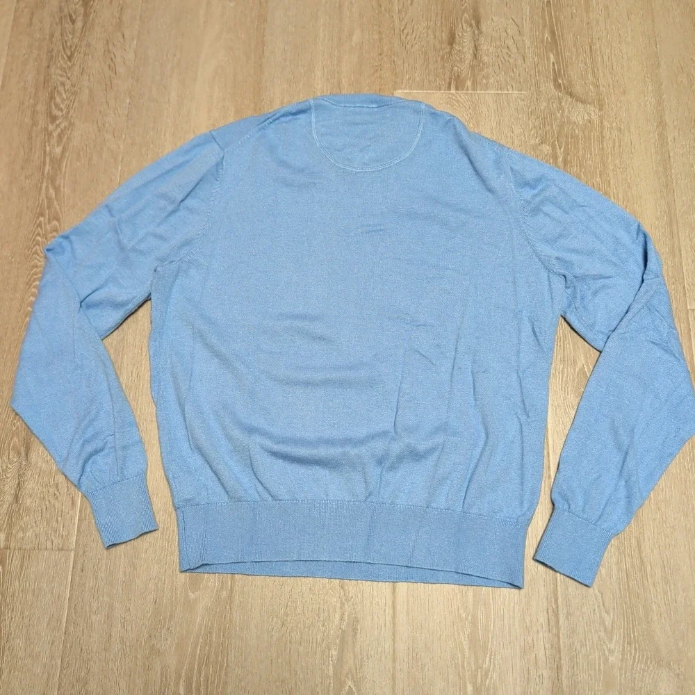 Johnston & Murphy V-Neck Sweater Mens S Blue Excellent Silk Alpaca Blend 74-1292